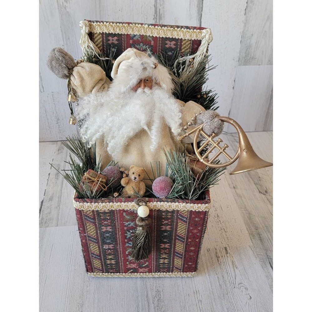 Santa Claus Plush present horn Xmas decor figure teddy bear